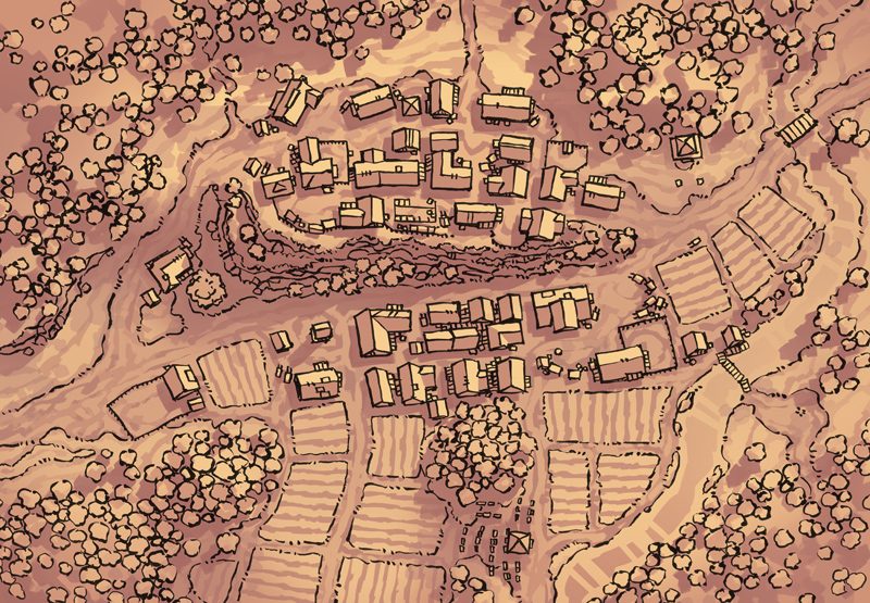 Poacher's Crest RPG Town Map, parchment