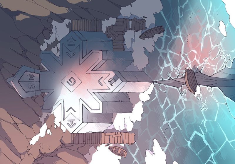 Ice Temple frozen lake RPG battle map, Dawn variant