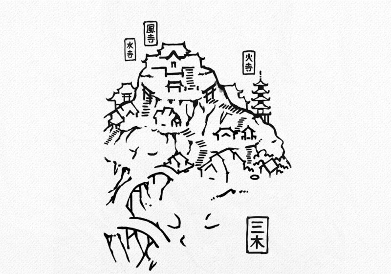 Mountain Monastery RPG Town Map, line art