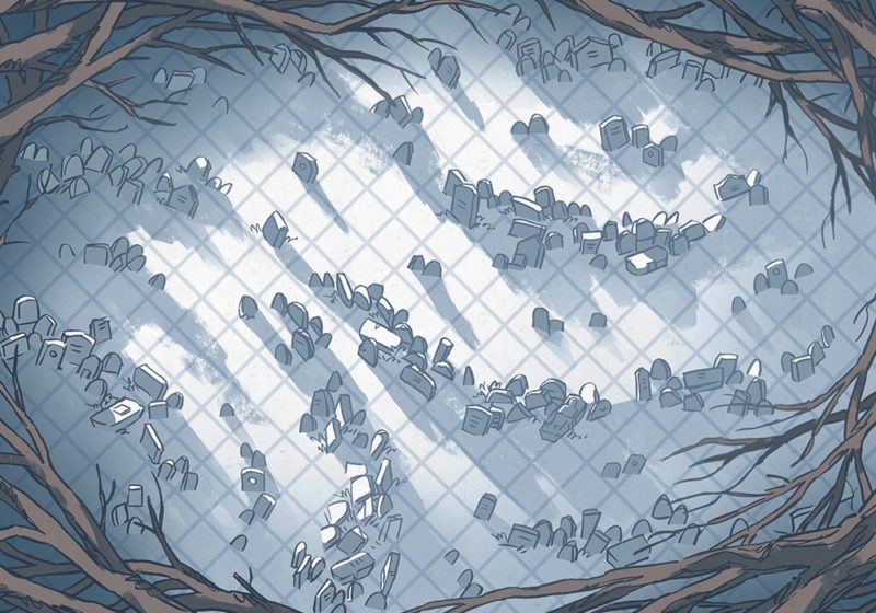 Silent Snowy Cemetery Battle Map – Color, Grid