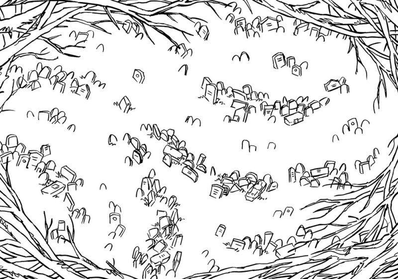 Silent Snowy Cemetery Battle Map – Line Art