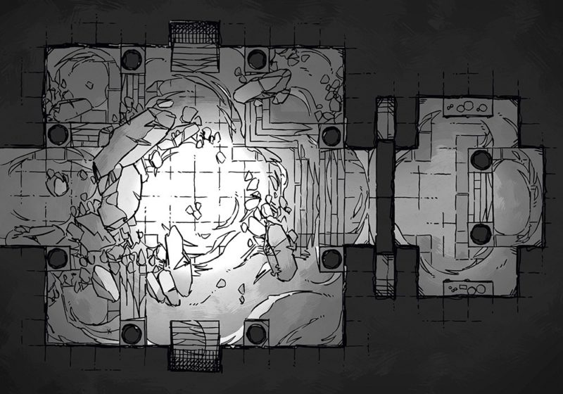 Crumbling Desert Tomb Battle Map – Black & White