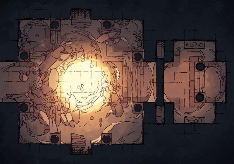 Crumbling Desert Tomb Battle Map – Color Preview