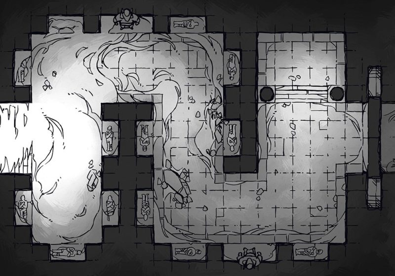 Winding Desert Catacomb Egyptian Battle Map, Black & White Preview