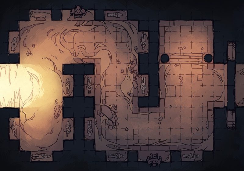Winding Desert Catacomb Egyptian Battle Map, Color Preview