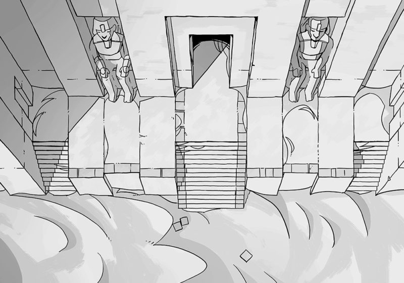 Desert Temple Battle Map, black and white