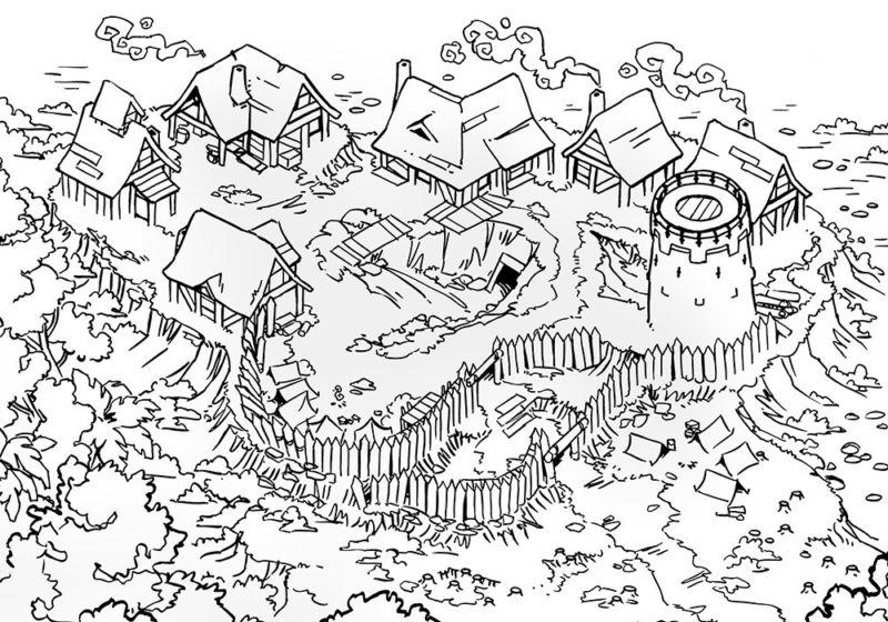 Fog's Edge Outpost Jungle Town Map, Lineart