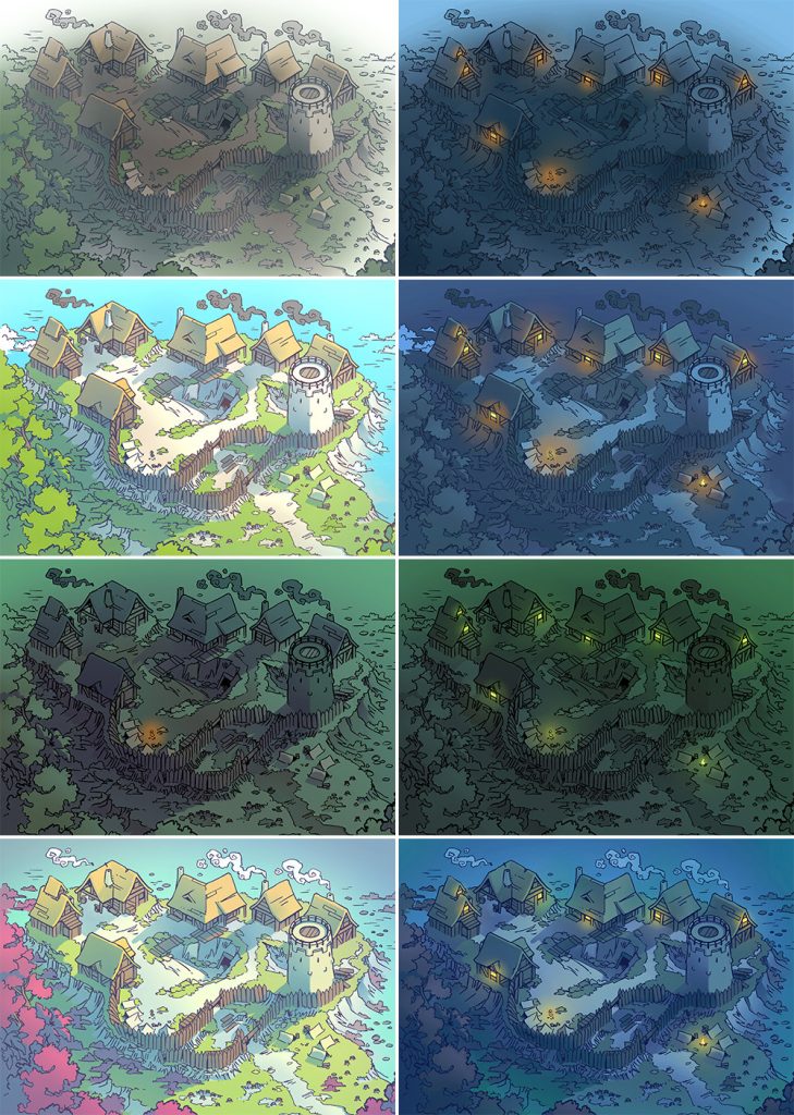 Fog's Edge Outpost Jungle Town Map, all map variants