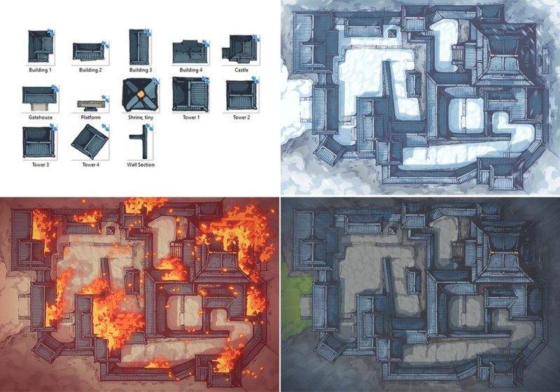 Japanese Castle RPG Battle Map – Variants