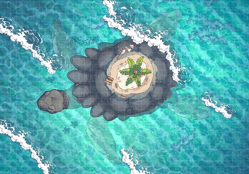 Colossal Turtle RPG Battle Map & Assets - Grid, Square, White