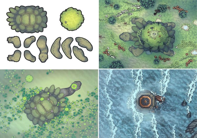Colossal Turtle RPG Battle Map & Assets - Variants