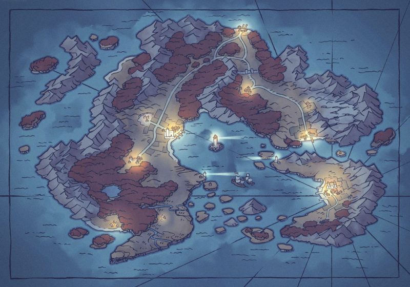 Arvyre Continent Map (23x16) Autumn, Night