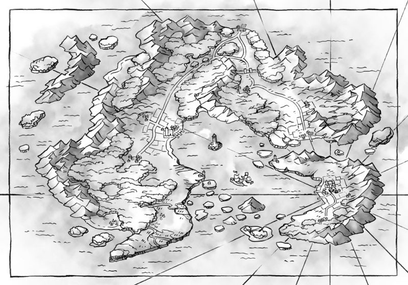 Arvyre Continent Map (23x16) Black & White