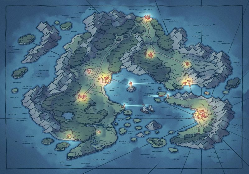 Arvyre Continent Map (23x16) Summer, Night