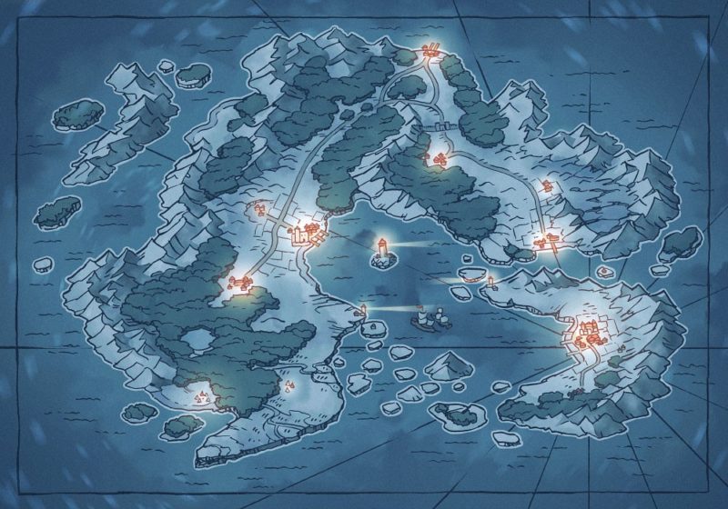 Arvyre Continent Map (23x16) Winter, Night