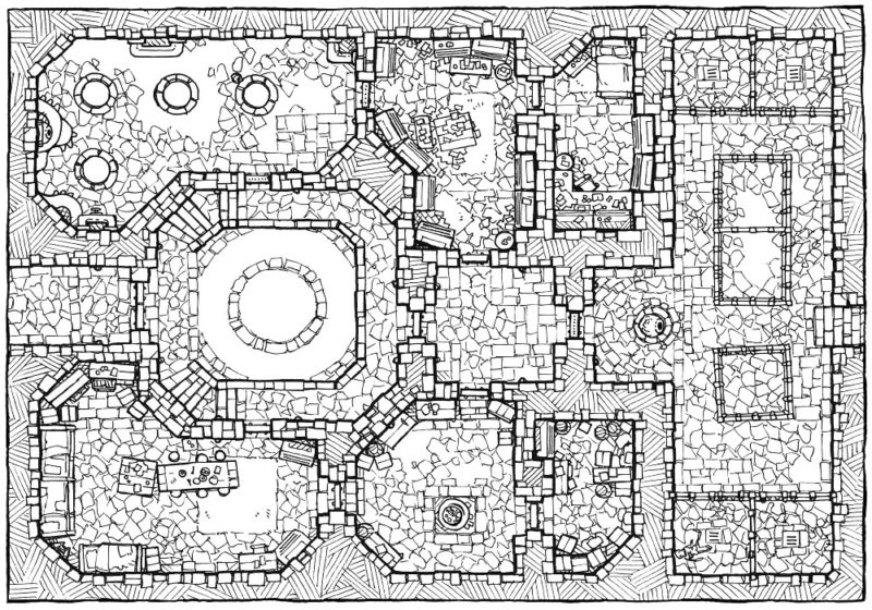 Cultist Lair (16x22) Base Map, Line Art