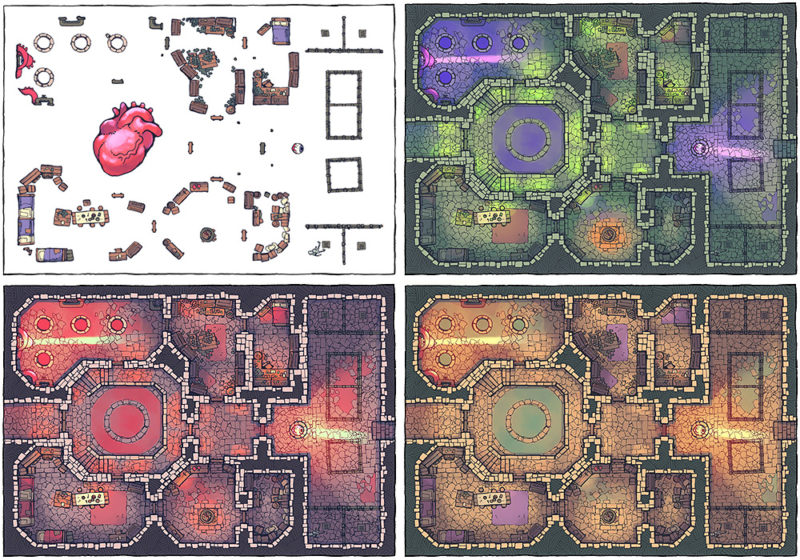 Cultist Lair Fantasy Dungeon Map - Variants