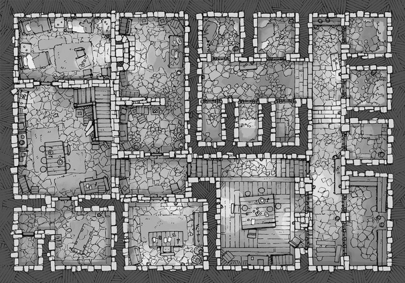 Dungeon Jail Prison Battle Map - Black and White
