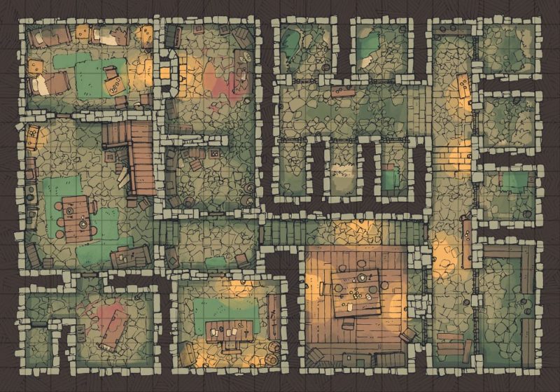 Dungeon Jail Prison Battle Map - Grid Preview
