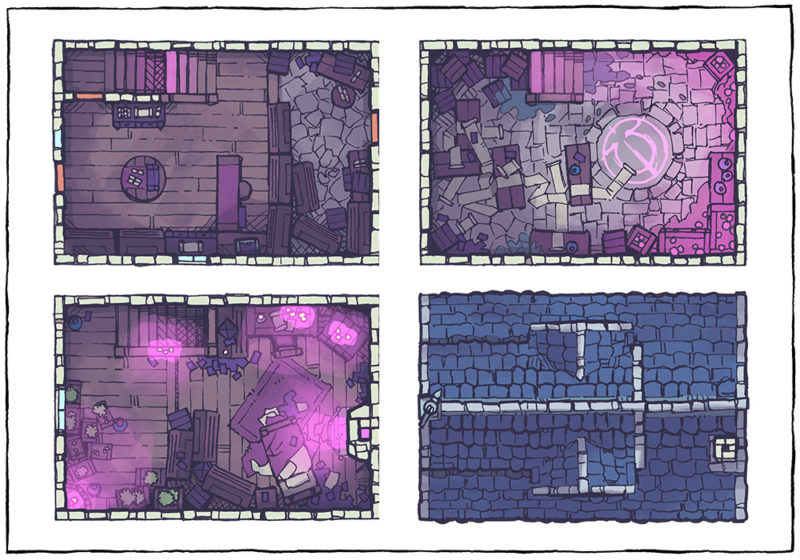 Spell Scroll Store Battle Map - Pink, Night