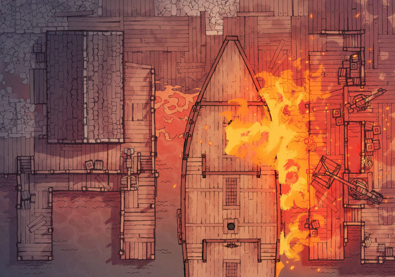 Shipyard (23x16) Burning Ship, Night