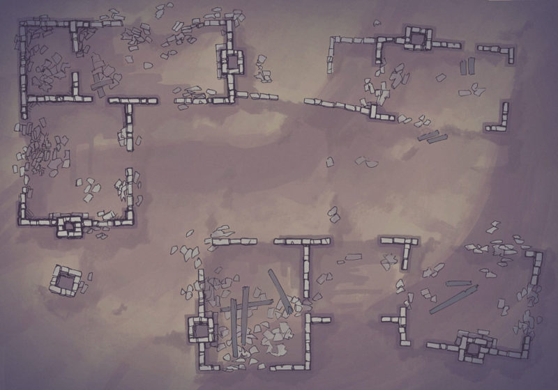 Meadow Ruins - Desert - Night- 22x16