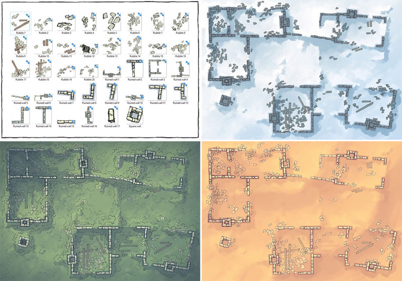 Meadow Ruins battle map - Variants preview