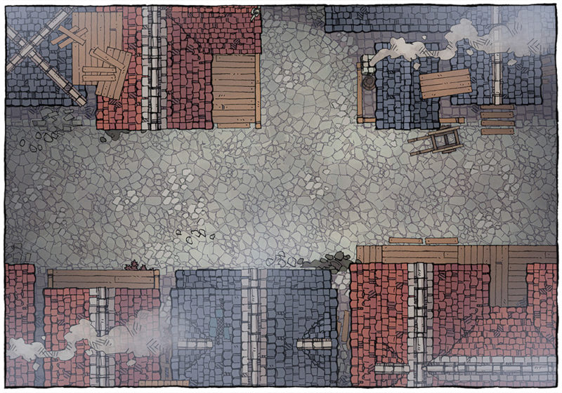 Smoky City Street RPG battle map - day