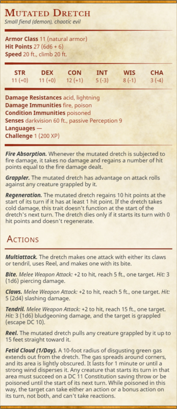 Mutated Dretch Stat Block