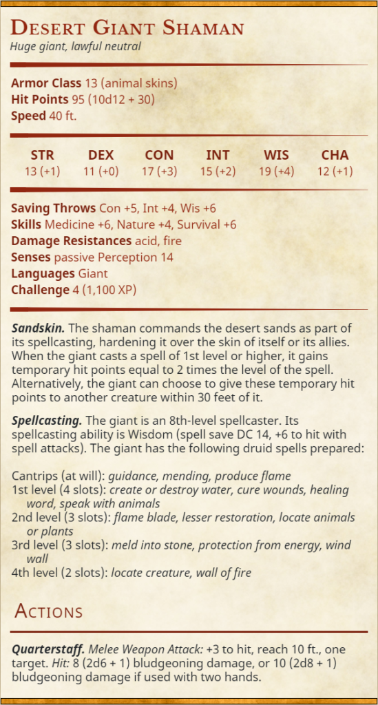 Desert Giant Shaman stat block