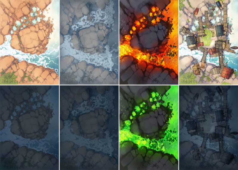 Rock Pools battle map - Variants all