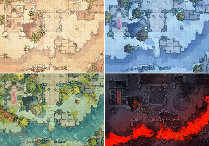 Ancient Desert Temple battle map - Variants preview