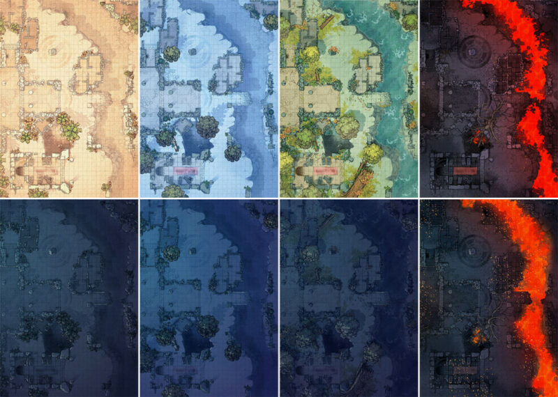 Ancient Desert Temple battle map - Variants preview extended