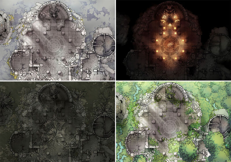 Forgotten Monastery Interior battle map - Variants preview