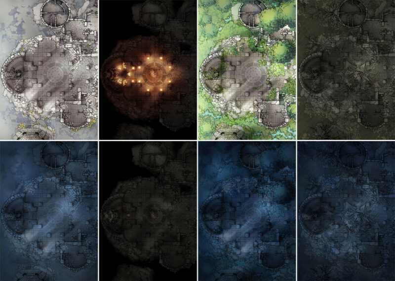 Forgotten Monastery Interior battle map - Variants preview extended