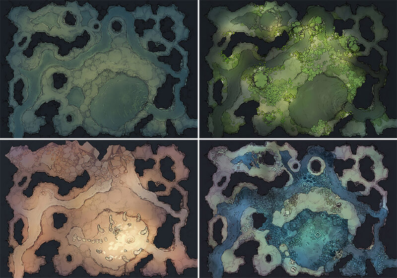 Pooling Caverns battle map - Variants preview