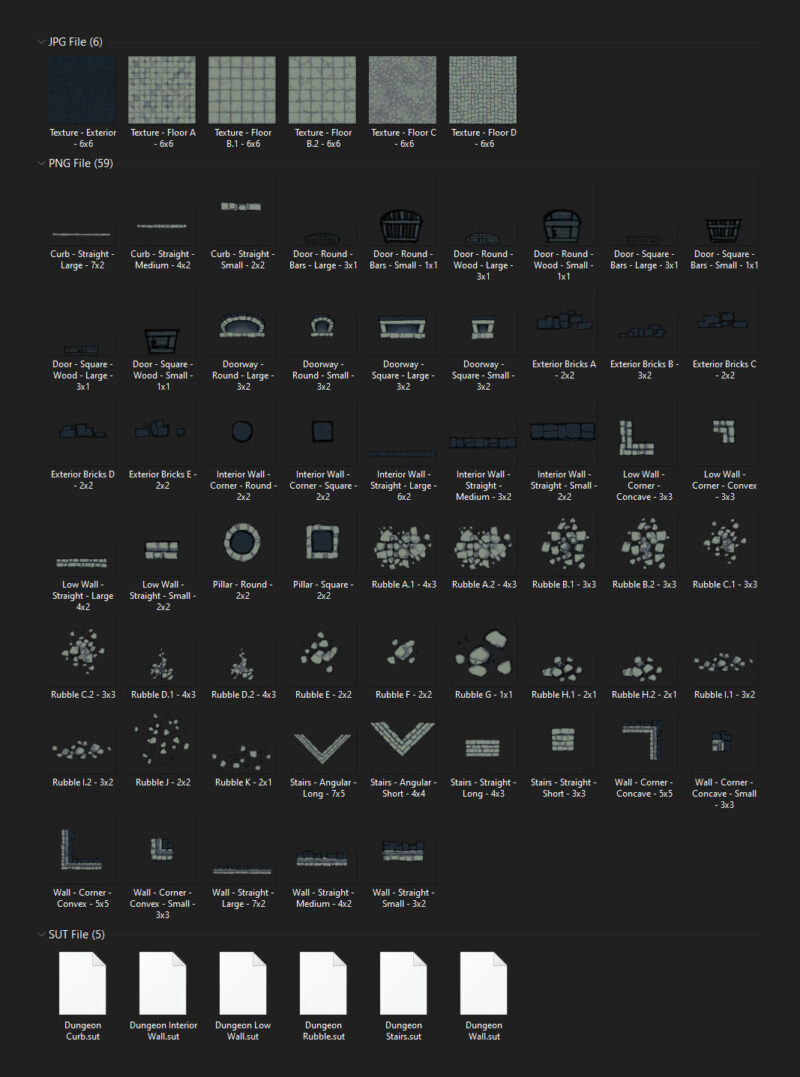 Dungeon Wall and Floor Assets - Contents - Base
