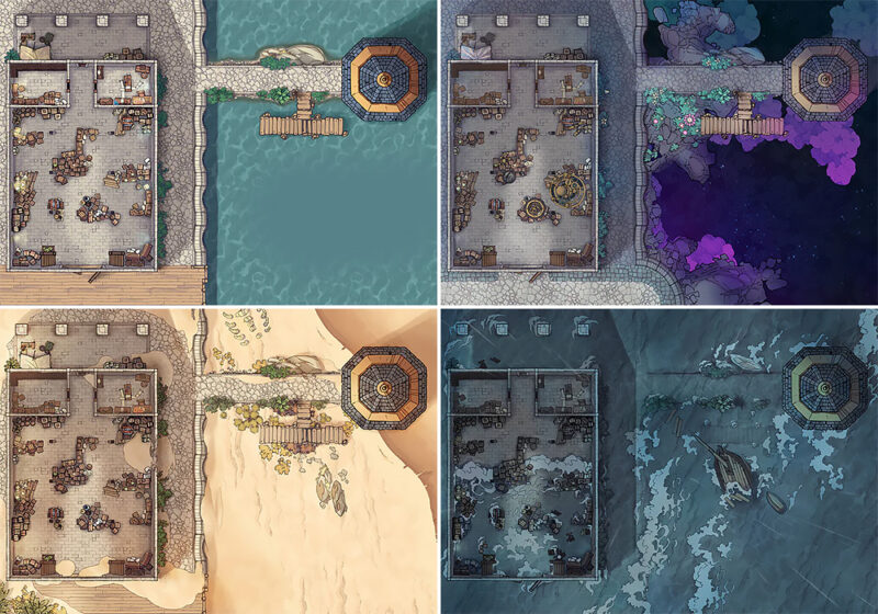 Shipyard Warehouse battle map - Variants preview